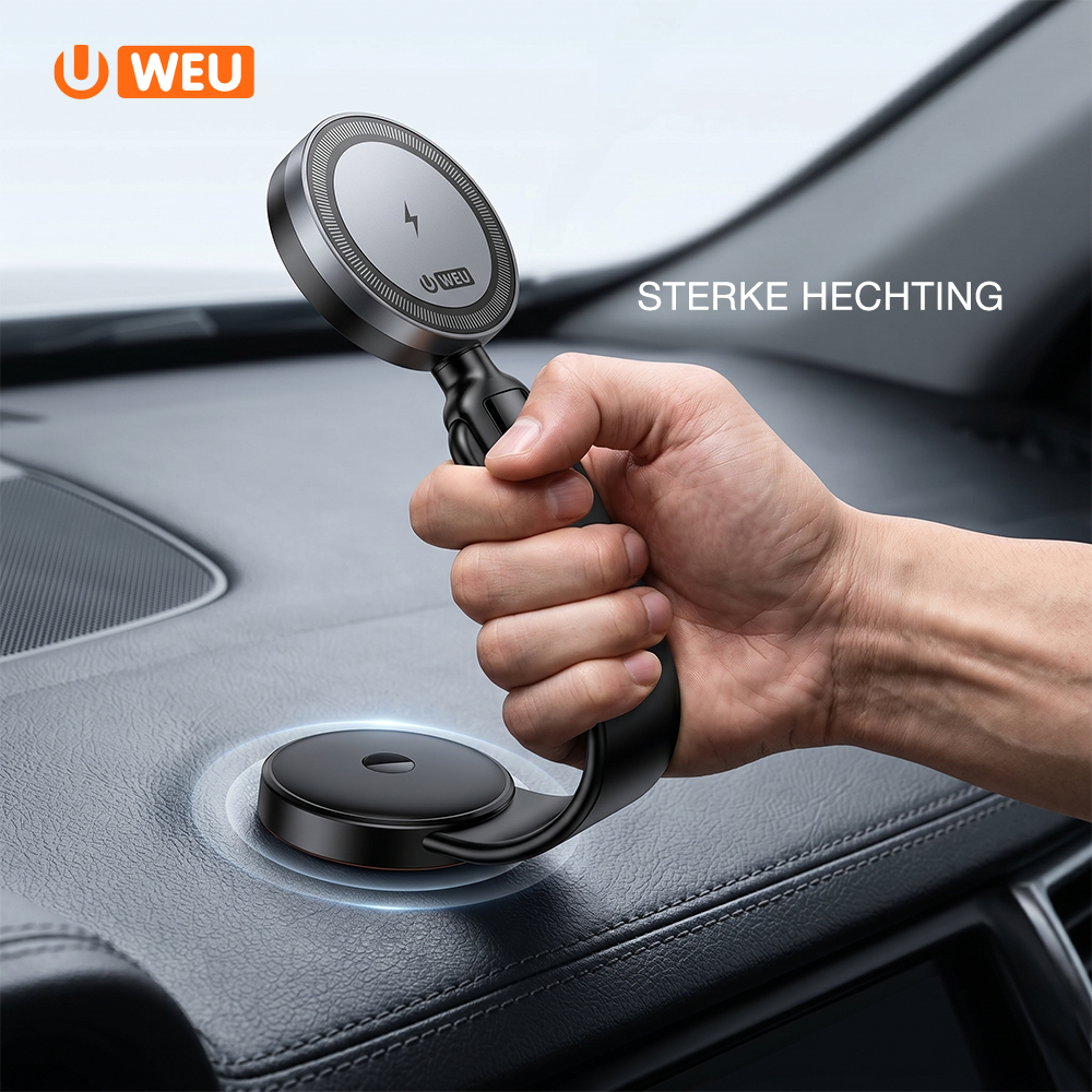 WEU® Magnetische Autohouder met Draadloos Opladen 15W – MagSafe Telefoonhouder Auto – 360° Draaibaar – Dashboard Telefoonhouder – Geschikt voor iPhone & Qi Smartphones
