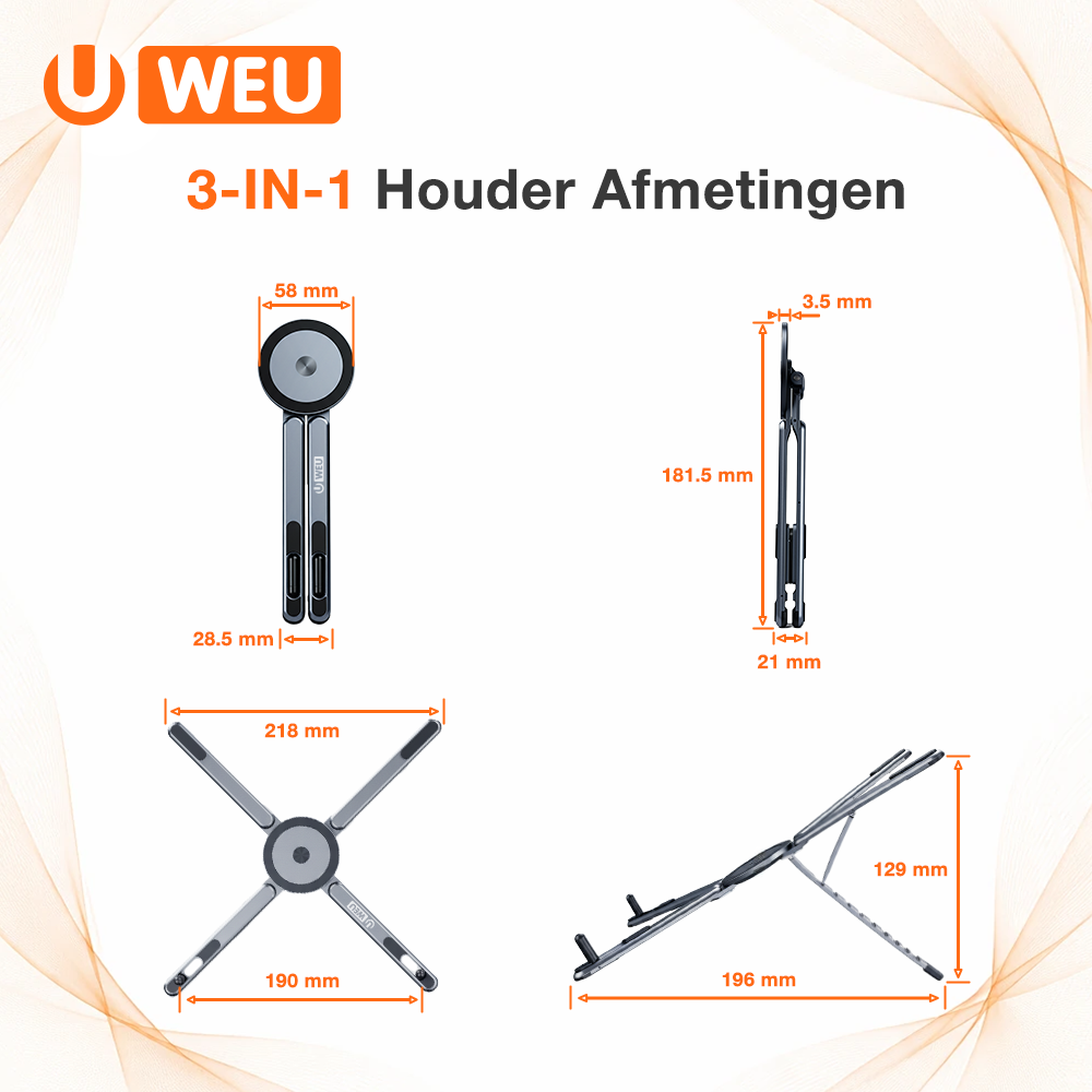 WEU® MAGFOLD 3-in-1 Magnetic Stand – Laptop & Phone Holder Adjustable 360°