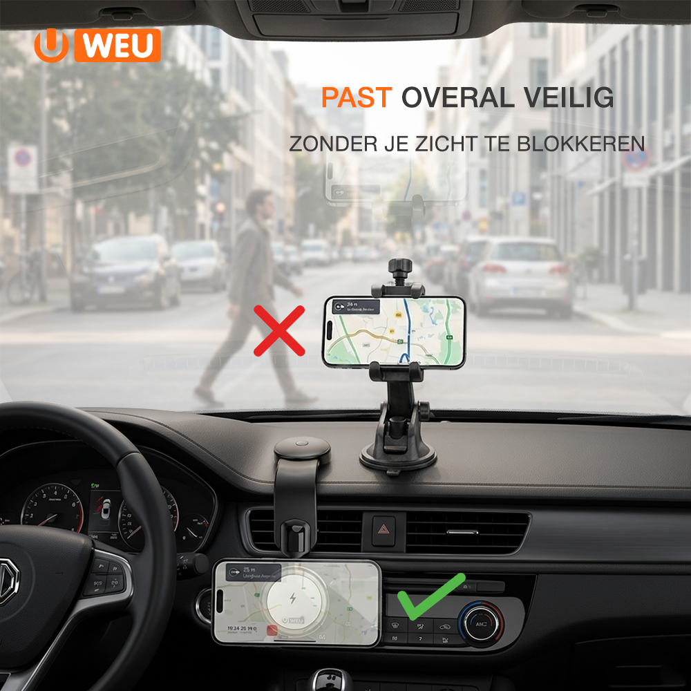 WEU® Magnetische Autohouder met Draadloos Opladen 15W – MagSafe Telefoonhouder Auto – 360° Draaibaar – Dashboard Telefoonhouder – Geschikt voor iPhone & Qi Smartphones