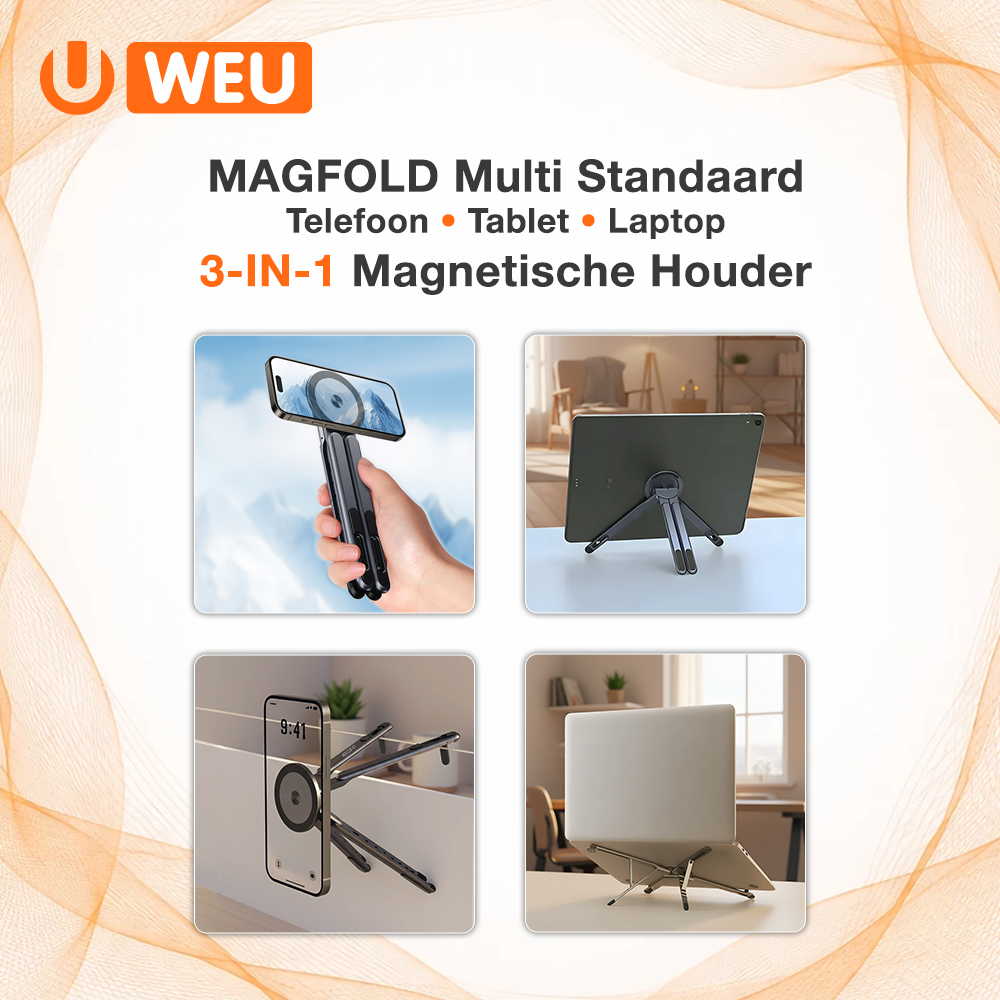 WEU® MAGFOLD 3-in-1 Magnetic Stand – Laptop & Phone Holder Adjustable 360°